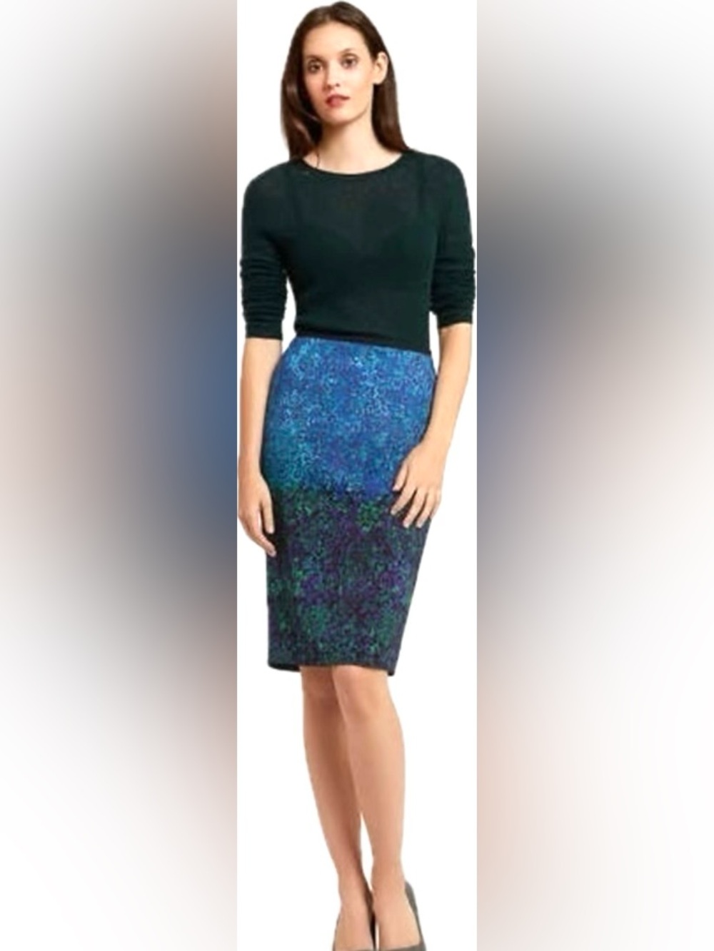 NWT NEW Chic Elie Tahari Beatrice Abstract Floral Print Pencil Skirt 8 Emerald